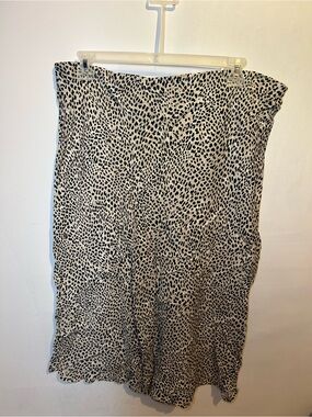 H&M Satin Cream Midi Skirt with Black Spot Print